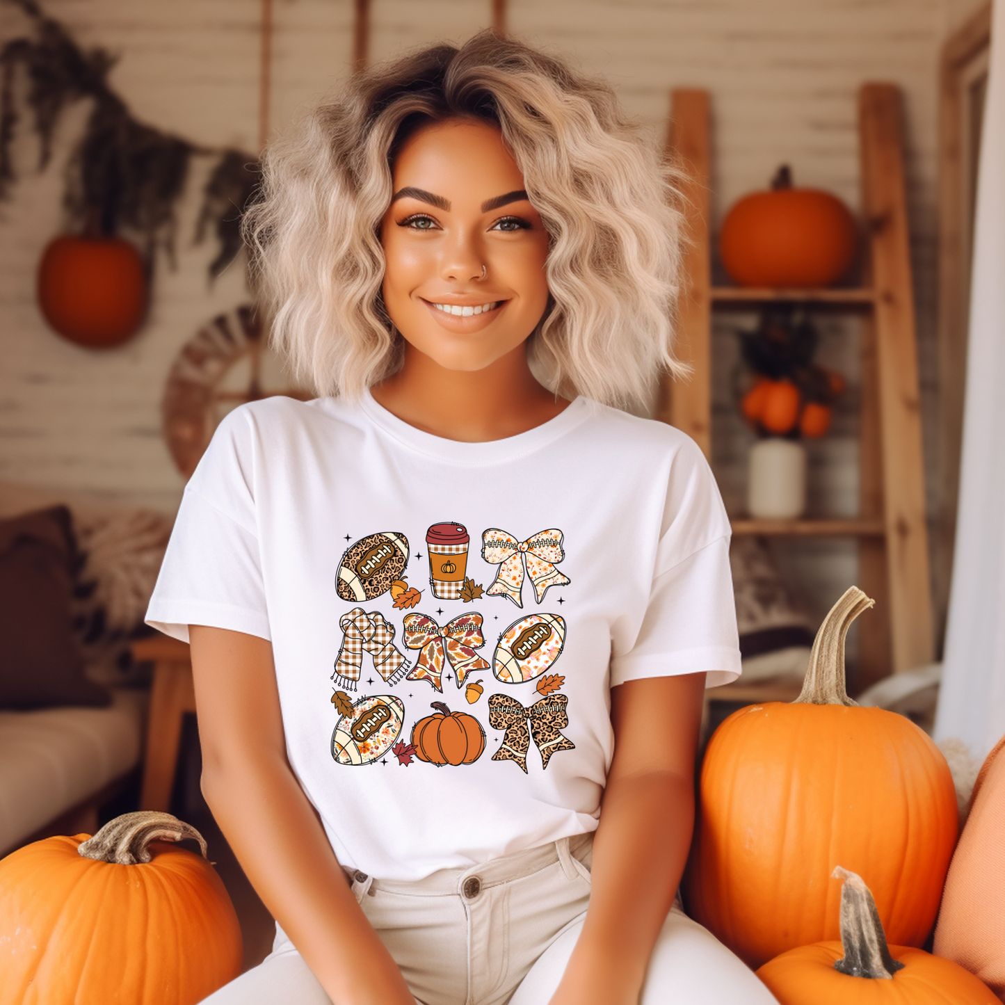 Fall Football Game Day Tee – Autumn Bow & Pumpkin Shirt