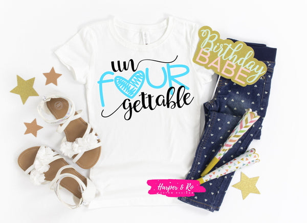 Four Year Old Birthday Shirt, unFourgettable Shirt, 4th Birthday Shirt